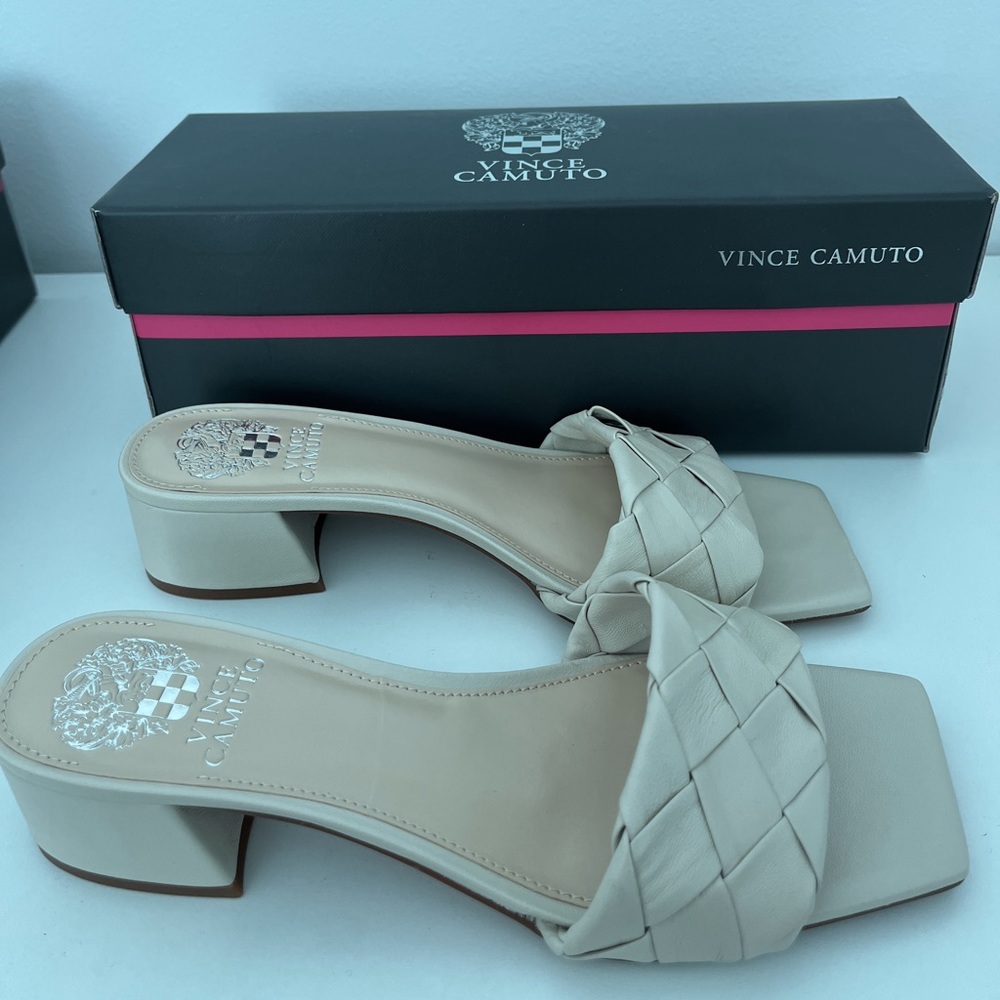 NEW VINCE CAMUTO SEMTERA WOVEN-STRAP SANDAL 7.5 color new cream